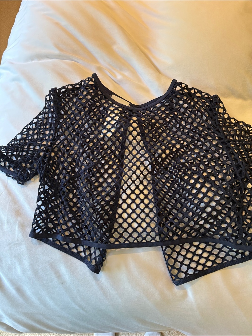 Navy Open Net Short Sleeve Women's Sweater.